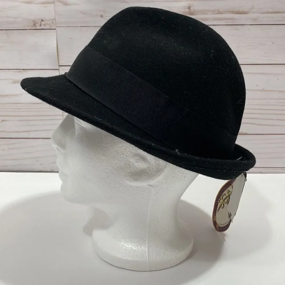 Scala Collezione Black 100% Wool Floral Detail Hat